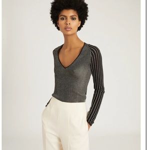NWT Reiss Esta Long Sleeve Metallic Ribbed Top